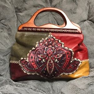 EUC Isabella Fiore Leather Satchel with Beadwork